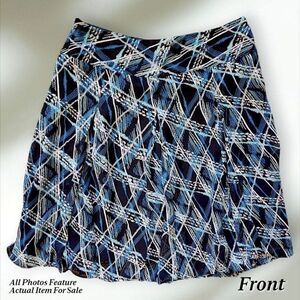 Apostrophe Blue & Black Chiffon Fully Lined Below Knee Midi Skirt Womens 14 EUC